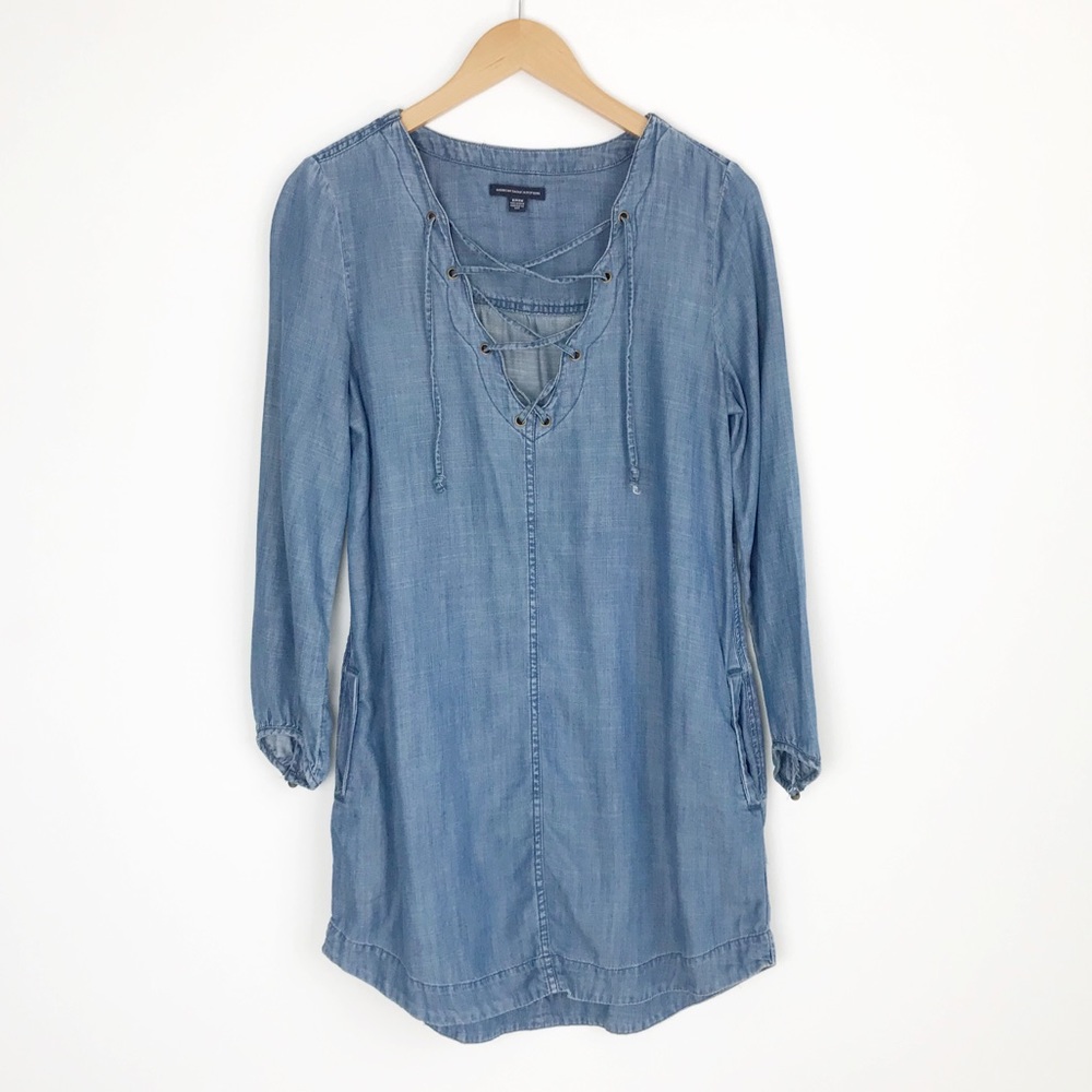 AMERICAN EAGLE Chambray Tie Front Boho Dress